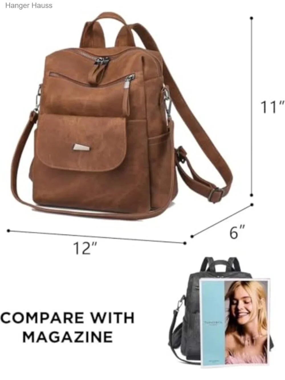Faux Leather Women's Small Backpack Purse - Adjustable Shoulder Bag, 8 Pockets,
